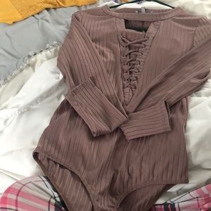 Brown criss cross bodysuit